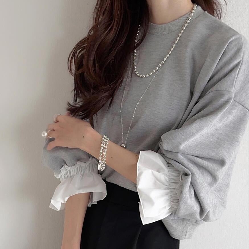 【急速出荷!】韓国ファッション スウェット 長袖 Tシャツ トップス 感 ゆったり 通勤 レディース 着痩せ Tシャツ