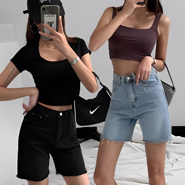 ２カラー ローエッジデニムクォーターパンツ レディース パンツ ボトムス デニム Gパン ショートパンツ デニムパンツ ショート 膝上 スリム 細身 ストレート ファスナー ポケット ハイウエスト 5,621円