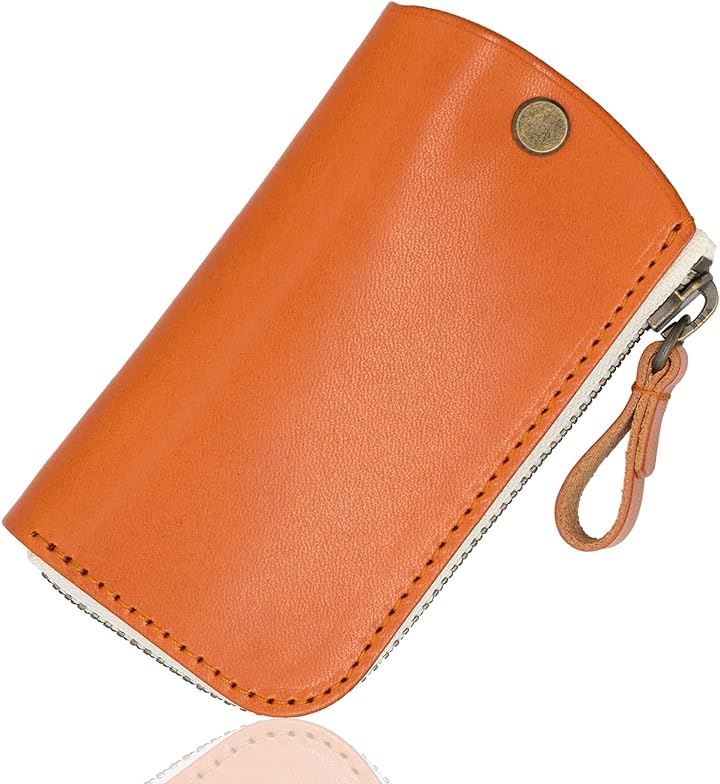 キーケース 栃木レザー スマートキーケース ファスナー付き コンパクト レザーキーケース メンズ レディース( キャメル, Free Size)