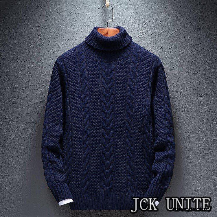 【裕福になる】ニットセーター メンズ トップス 無地 ケーブル編み ハイ・ネック 長袖 物 服
