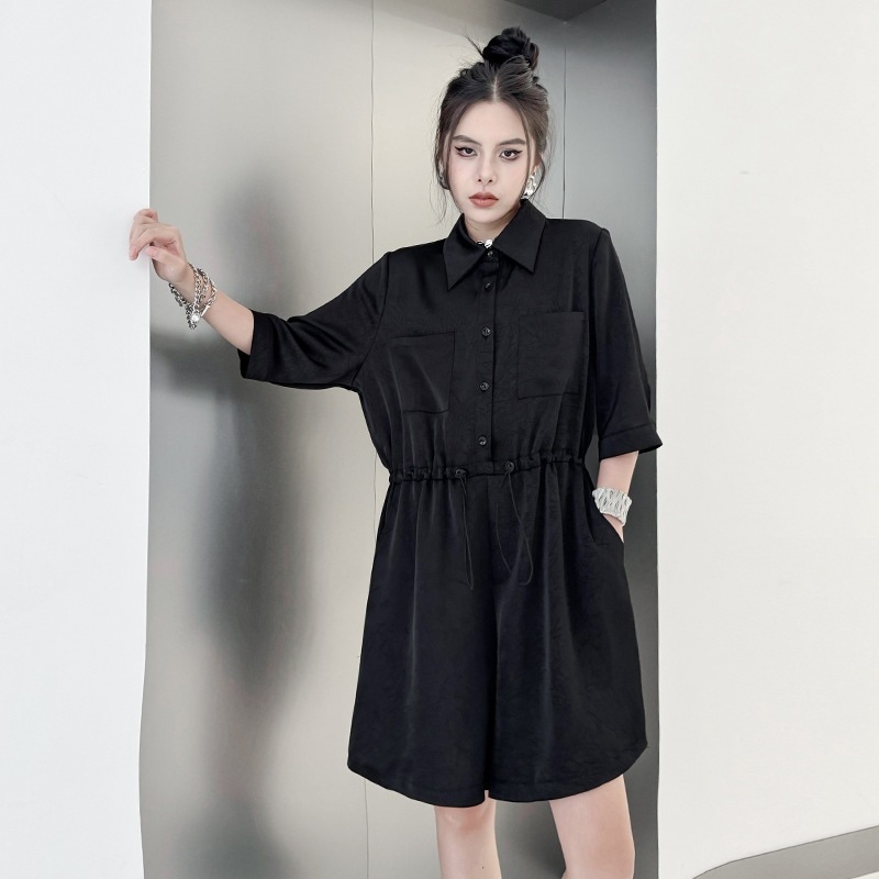 【Flower.N】カジュアル/百/体型カバー/ジャンプスーツ/レディース/夏/新作/ゆったり/ウエスト/薄手/5分袖/ジャンプスーツ