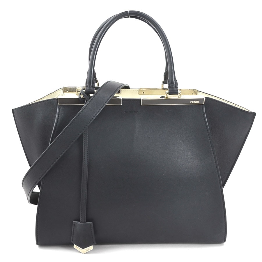 フェンディ FENDI ハンドバッグ ショルダーバッグ トロワジュール レザー ブラック シルバー レディース e60394a