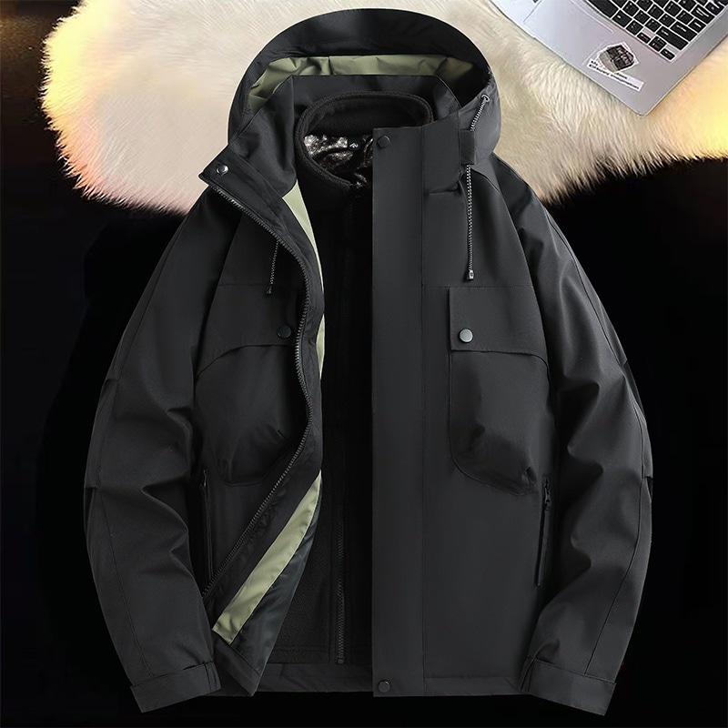 男性用グラフェンフリース 3-in-1 アウトドア ジャケットマウンテン スタイル取り外し可能な 2 ピース セット男性用アウトドア ジャケット