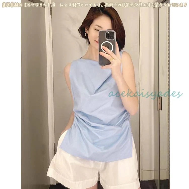 2024夏新作 シンプル スリム ボートネック リブ編み タンクトップ フリル付きワンショルダー ニット インナー トップス レディース ファッション おしゃれ