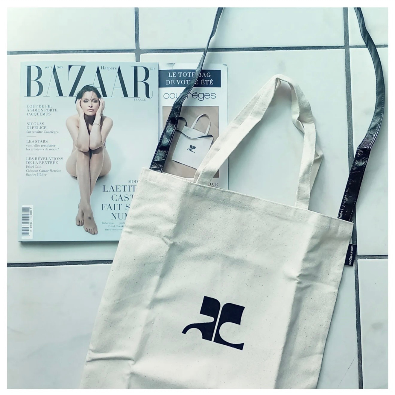 【Courreges】コットントート×ショルダーバッグ　2way バッグ　(海外発送)