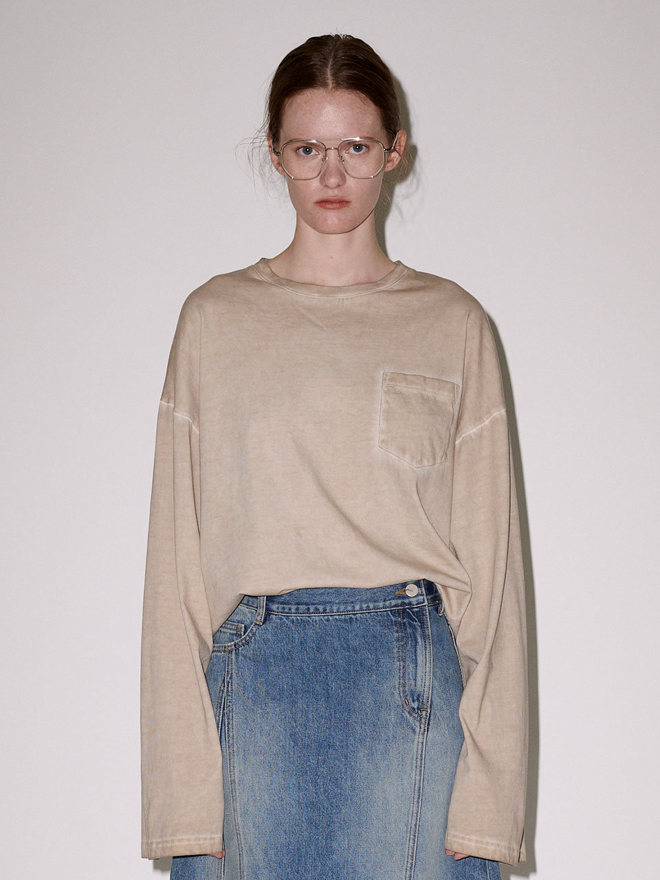 【MARGESHERWOOD】 LUNAR WASHED POCKET LONG SLEEVE : DUSTY BEIGE