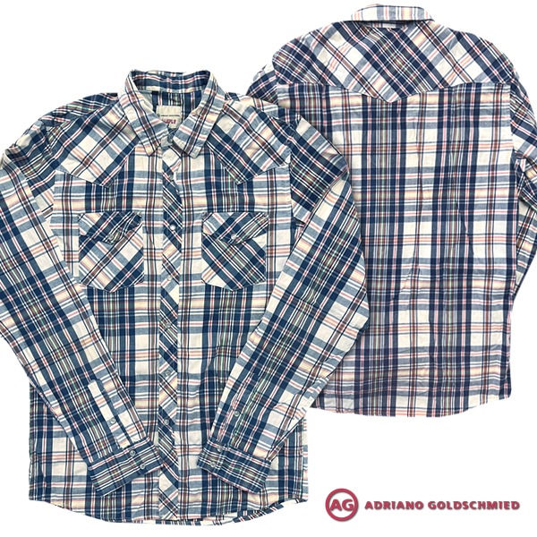 AGジーンズ ウエスタンシャツ メンズ 長袖 チェックシャツ Slim Fit ホワイト ネイビー エージージーンズ シャツ AG Jeans 正規 アドリアーノ ゴールドシュミット 雑誌 掲載 10