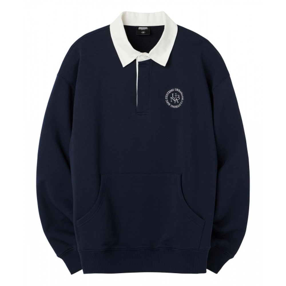 アーバネージユナロゴ刺繍ラグビースウェットシャツ_ネイビー