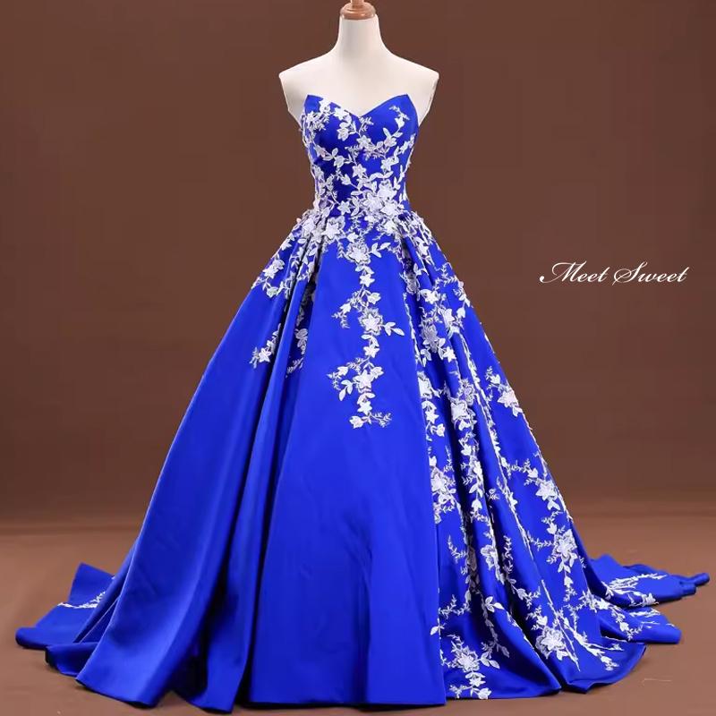カラードレス プリンセスライン ロングドレス ロイヤルブルー 青 ウェディングドレス 結婚式 二次会 花嫁 前撮り 演奏会 発表会 ステージ衣装 コンサート