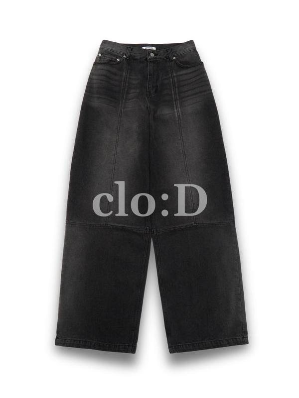 パネルフェードデニムパンツ ブラック オーバーフィット ワイド