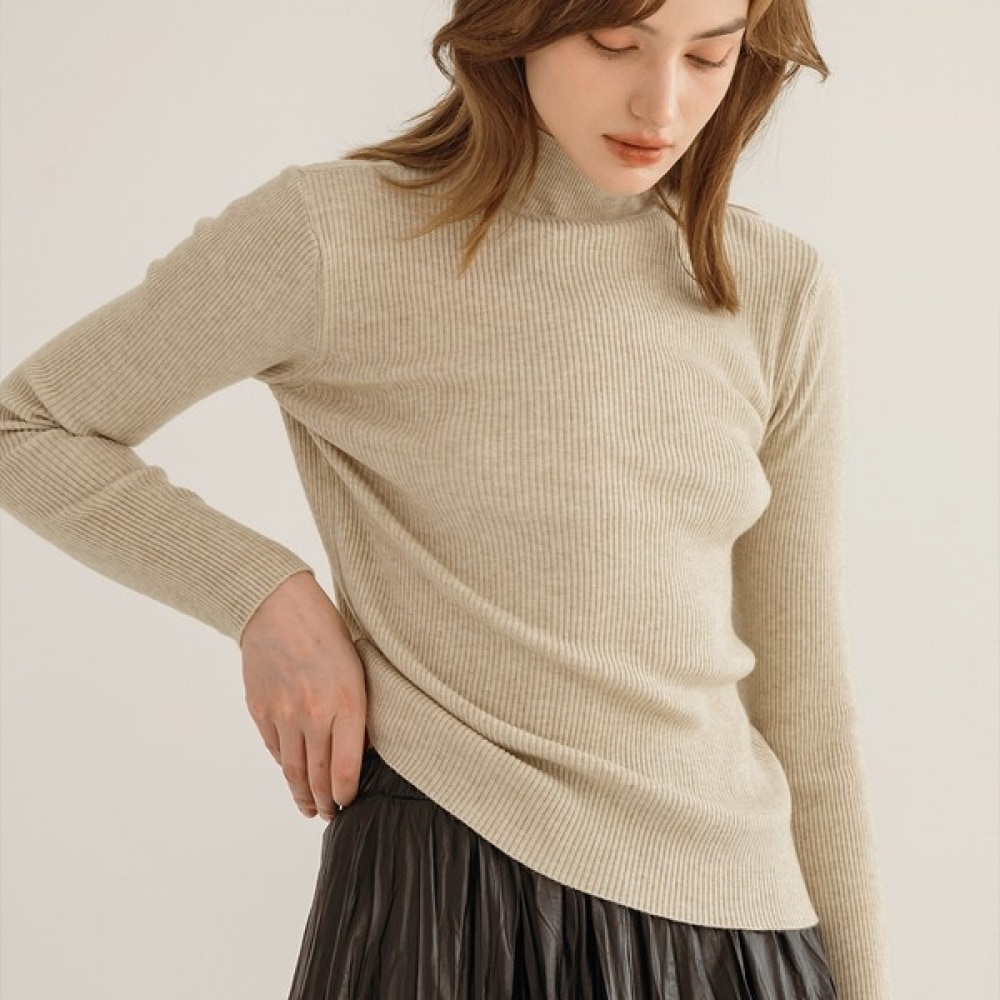 (マックスカルティッジオ) ミックスリブ付きポーラーネック長袖ニット