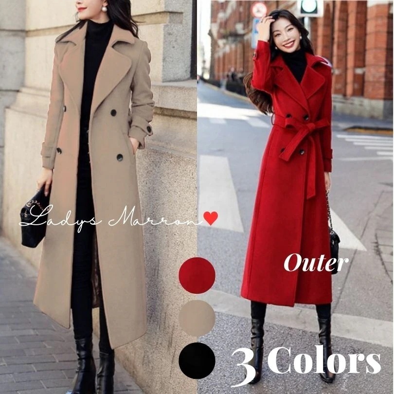 【急速出荷 2025年新作】ロングチェスターコート レディース ダブル チェスターコート 黒 赤 ベージュ トレンチコート 通勤コート 韓国 ロングコート シンプル 冬 長袖 可愛い 細め スリム き