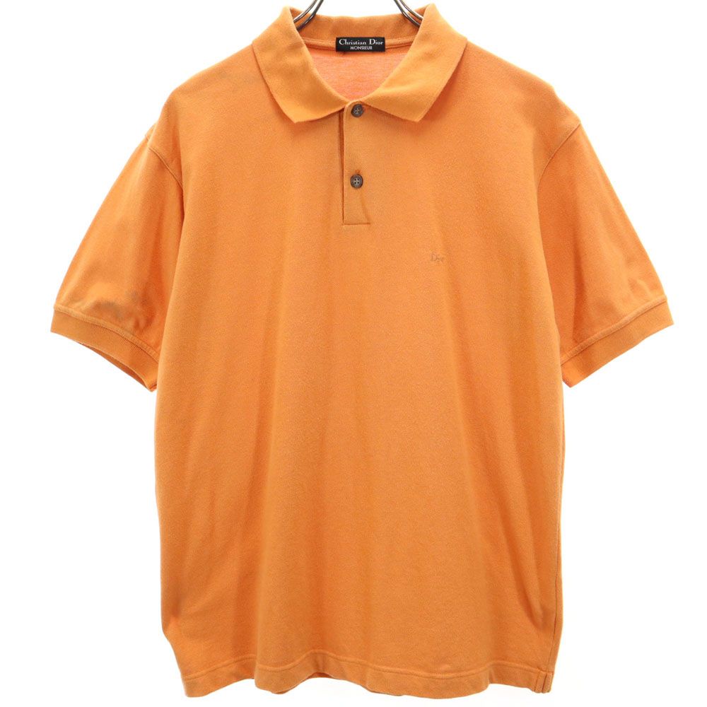 クリスチャンディオール 90s オールド 半袖 ポロシャツ M オレンジ Christian Dior MONSIEUR 鹿の子地 メンズ