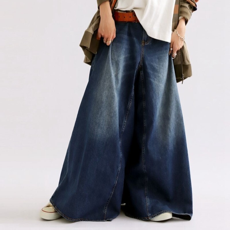 ボトムス パンツ Gパン ズボン ワイドパンツ ガウチョパンツ デニムパンツ ロング丈 フレア ワイド 裾ワイド デニム ブルーデニム シンプル カジュアル おしゃれ かっこいい レトロ エスニック