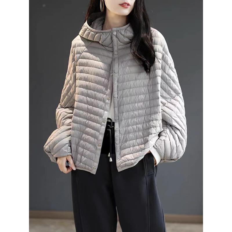 レディース ファッション 服 オシャレ カワイイ シンプル 大人カワイイ 大きいサイズ 軽 薄手 プレス ストライプ ダウン コットンコート フード付き 暖かい 冬