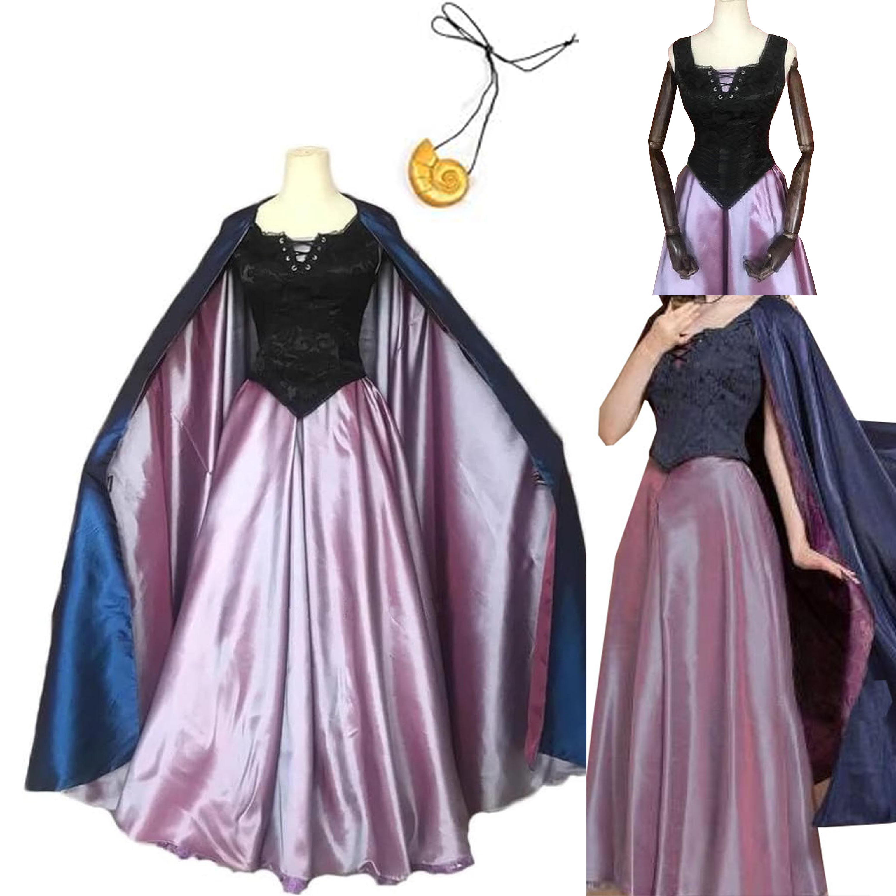 【全シリーズ発売中】 【値引き中】コスプレ衣装＋ネックレス付き 舞台服 クリスマス ハロウィン 舞台服 ステージ服 人魚姫 アリエル ヴィランズ ヴァネッサ 大人 アリエル コスプレ衣装 ヴァネッサ