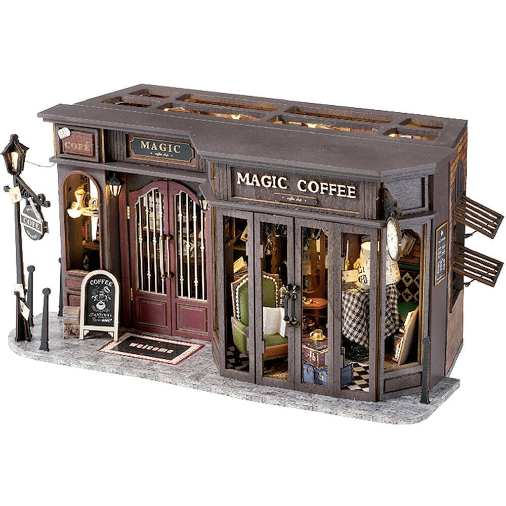 ドールハウス 1/24 スケール ミニチュア 手作りキット セット前面がパカッ マジックコーヒー カフェ コーヒー屋 喫茶店 リアル レトロ アンティークLEDライト+アクリルケース マジックコーヒ 6,542円