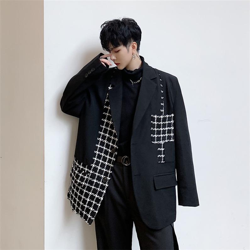 メンズ カジュアルスーツ テーラード ブレザー 背広 コート ジャケット 長袖 アウター 公演 クラブ 黒 チェック柄 ダンス発表会 ライブ 外套 男子服 上着
