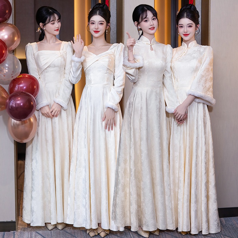 花嫁介添人のスーツ秋と冬2025年2025年のハイエンドシャンパンの長袖の姉妹グループドレスは通常