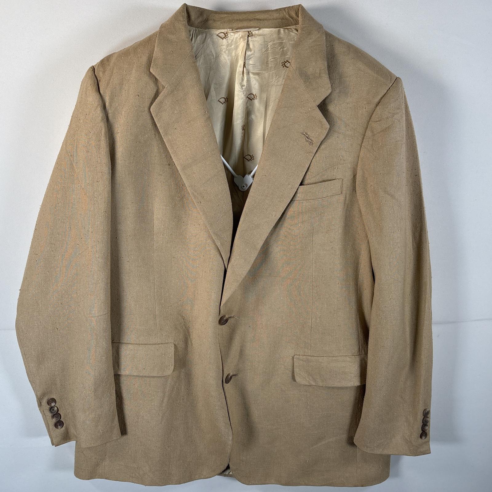 古着 クリスチャンディオール Christian Dior テーラードジャケット ブレザー シルク 裏地ブランドロゴ総柄 ベージュ メンズ