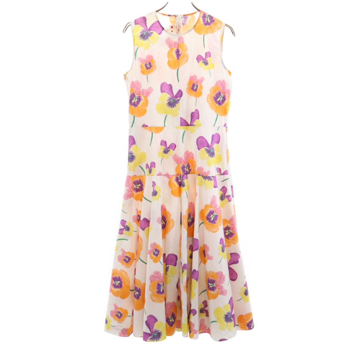 イタリア製 花柄 ノースリーブ ワンピース 38 ホワイト レディース 古着