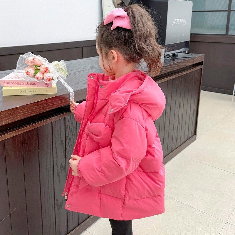 子供服女性子供服純色リボンダウンジャケットプラスダウン保温不透風コート