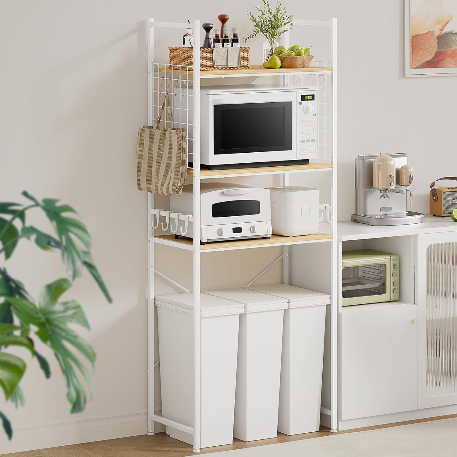 TTWO 冷蔵庫ラック ゴミ箱上ラック 幅60×奥行40×高さ180cm キッチンベイカーラック 小型冷蔵庫対応 3枚可動棚 高さ11段調節 レンジラック 電子レンジ収納 キッチンラック 冷蔵庫上収納