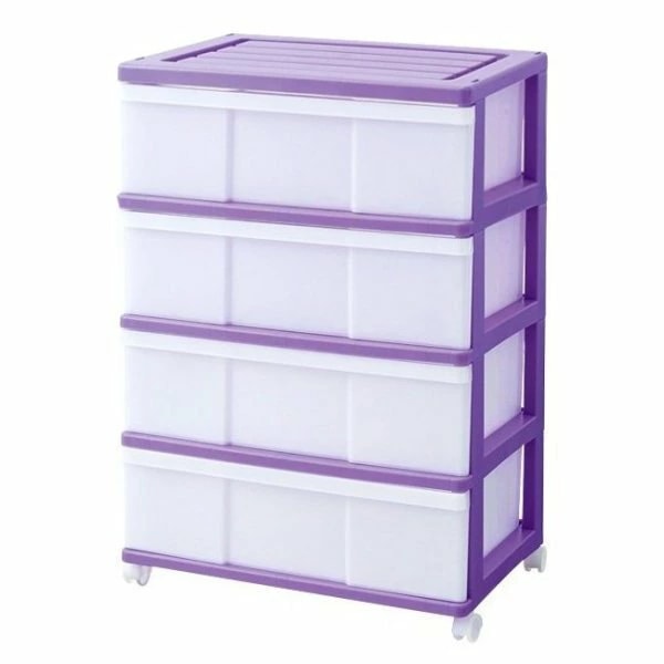 完成品 ワイドチェスト 収納ケース プラスチック 引き出し 4段 おしゃれ バイオレット キャスター
