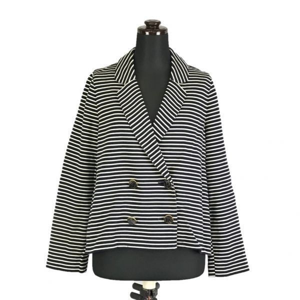 日本製マッキントッシュダブルブレストジャケット/ショートコート/アウター【38/レディースM/黒×白/ボーダー】MACKINTOSH PHILOSOPHY/Made in JapanBF558 -19
