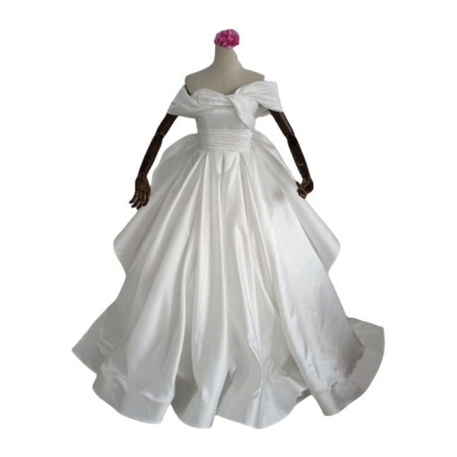 ウエディングドレス デザイン感 プリンセスライン オフショルダー 豪華なバックリボン 結婚式 43,990円