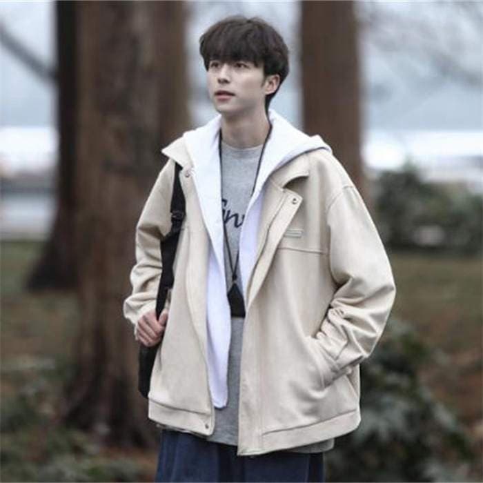 Hot!!!ジャケット メンズ アウター コート パーカー 春 秋 長袖 フード付き 重ね着風 フェイクレイヤード