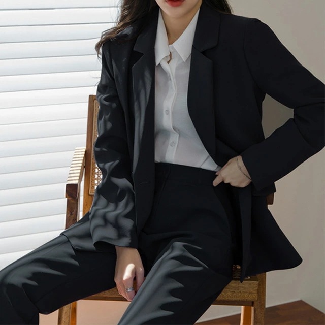 スーツ レディース ブラック フォーマル パンツスーツ 就職活動 面接 リクルートスーツ オフィススーツ 通勤 OL 2点セット カジュアルスーツ 黒 韓国風スーツ オシャレ 20代 30代 40代