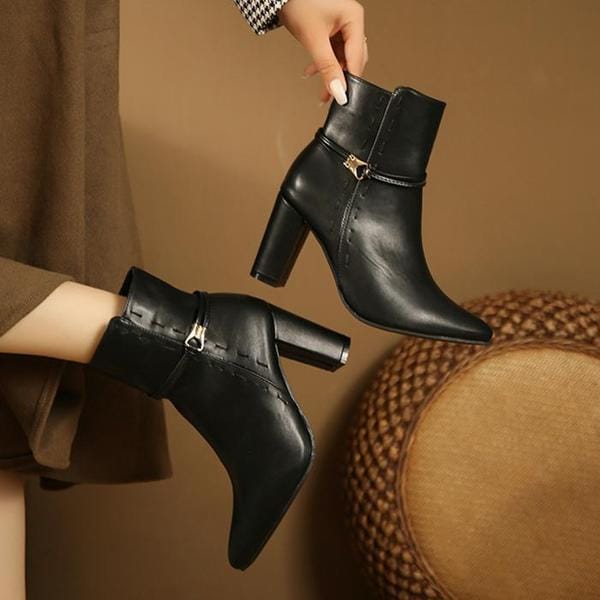 [] ステッチゴールド装飾8cmアンクルブーツ866-5 (S11323967)