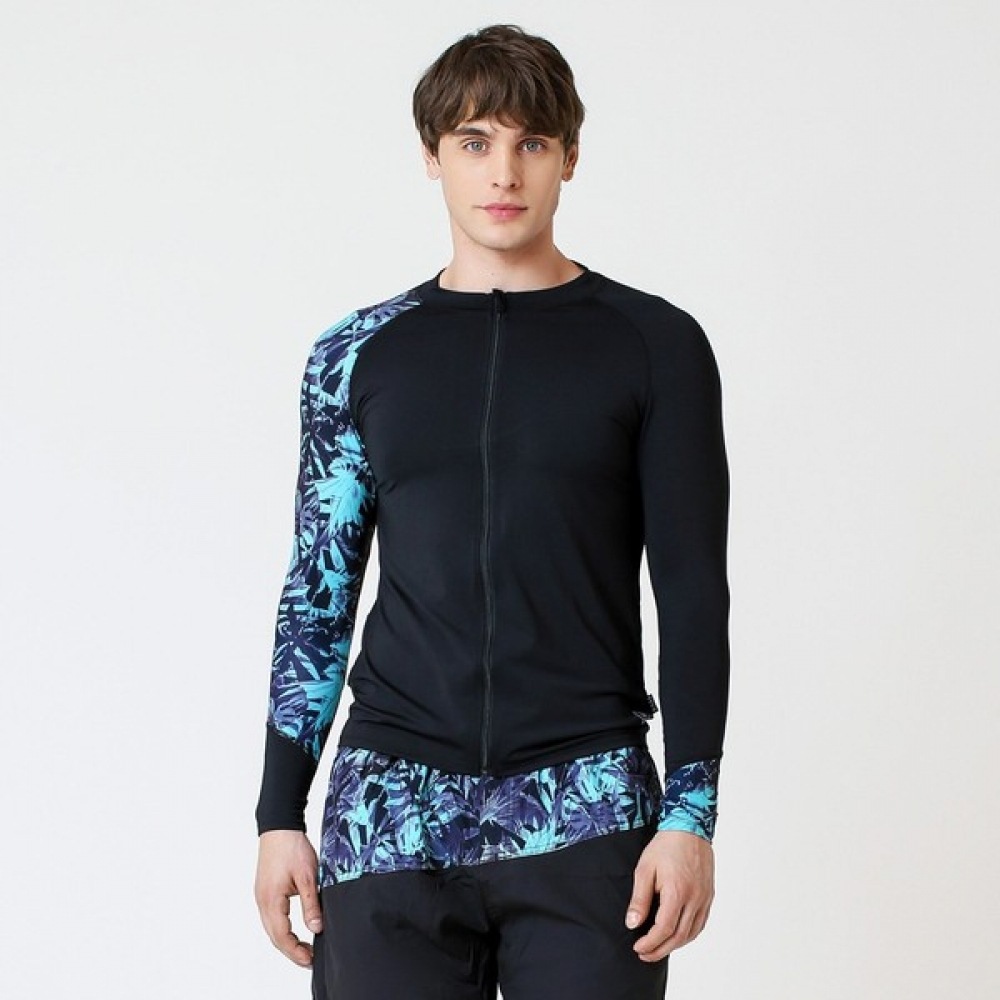 (ベーシックエル) ベーシックエルメンズトロピカルジップアップラッシュガードトップ BEM-T953K