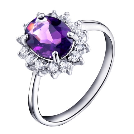 送料無料/直輸入本物天然アメジスト大粒フラワーパヴェリング11号