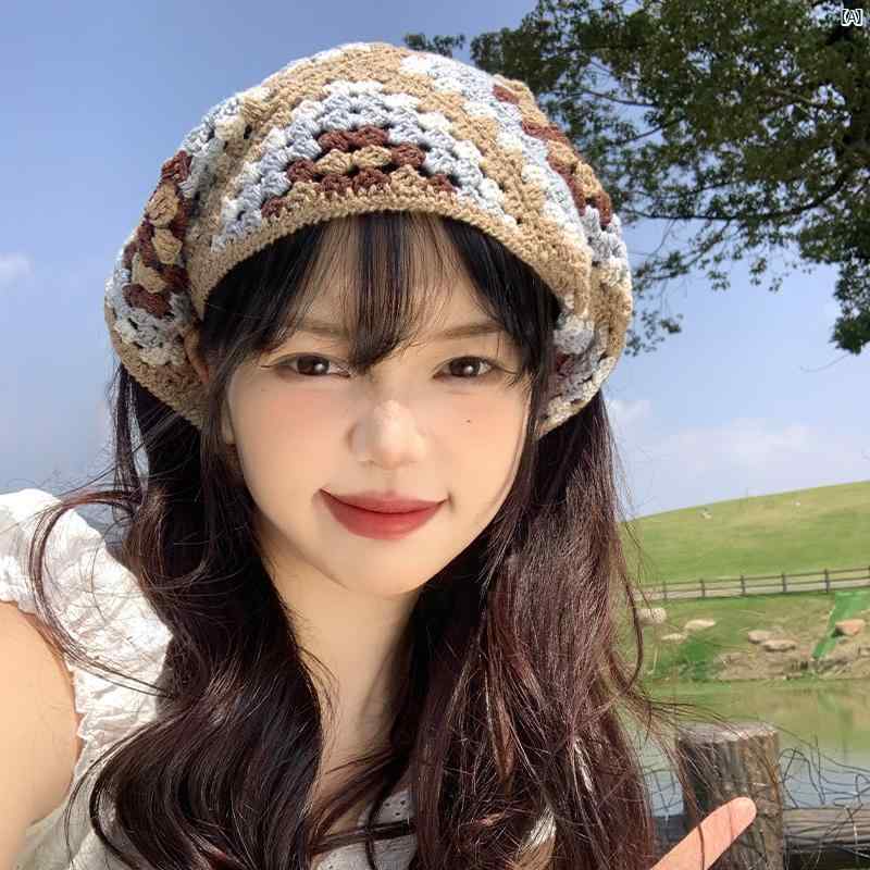 レディース　ファッション　小物　ファッションアイテム メイラード ニット 三角 ヘッド バンド レディース 夏 フレンチ レトロ 牧歌的 海辺 休暇