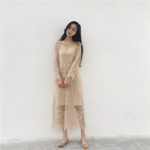 1316．レトロレースドレス（アプリコット）　パーティドレス 二次会 お呼ばれ かわいい セクシー