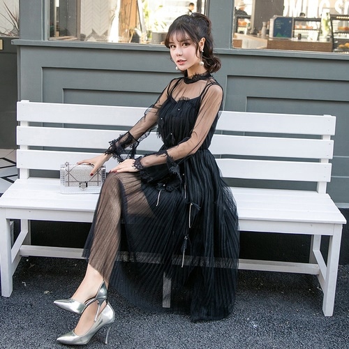 1357.レースプリーツドレス（ブラック） 2019 春夏 sale パーティー お呼ばれ 二次会 結婚式 記念日 レストラン