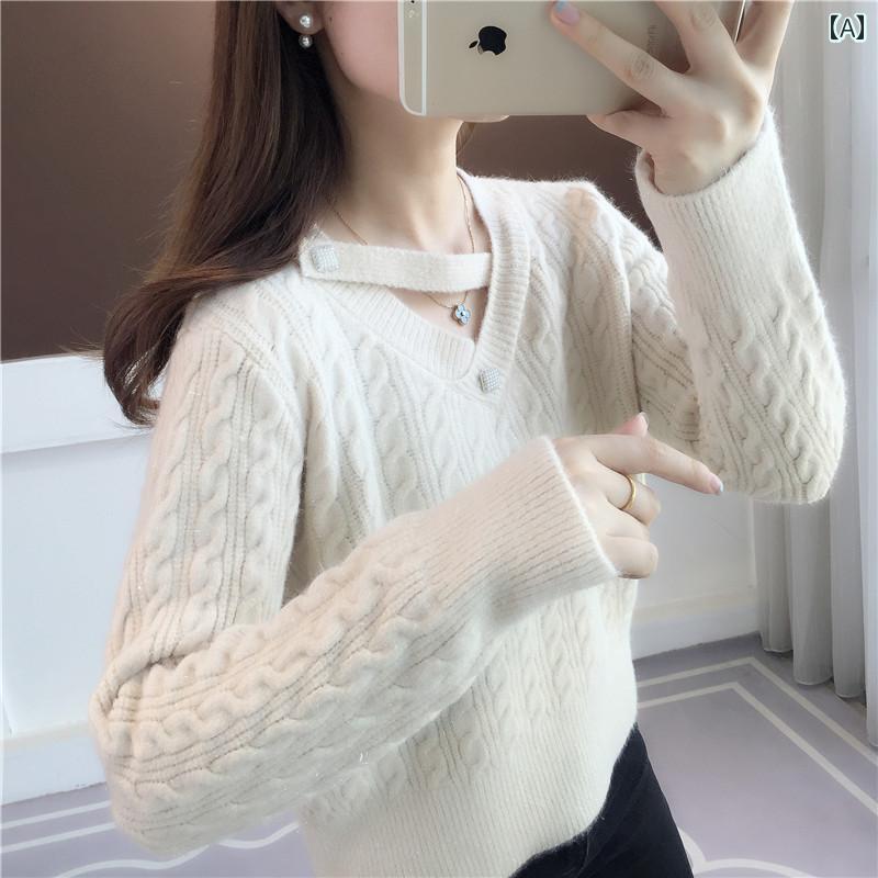 冬 服 デザイン Vネック セーター 女性 秋冬 新し ショート ボトム セーター ジャケット