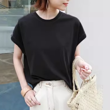 トップス デート モテアイテム カットソー Tシャツ 半袖 クルーネック コットン 大人可愛い きれいめ 上品 おしゃれ かっこいい 大人可愛い ラブリー キュート ガーリー クール モード系