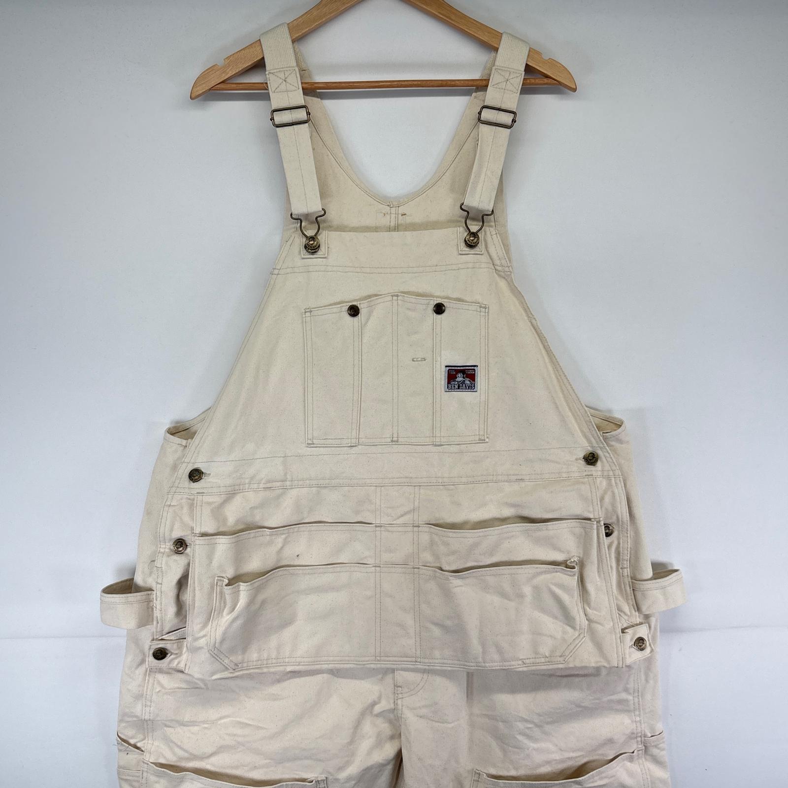 古着 オーバーオール エプロン付き ワンポイントロゴ ダック ワーク ダブルニー 大きいサイズ w46 L30 キナリ メンズ