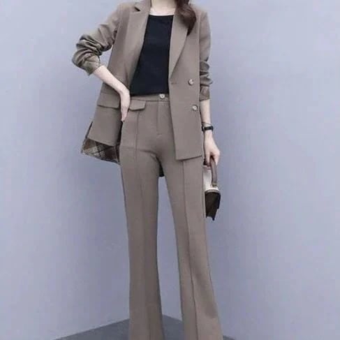 レディース スーツ 長袖 2点セット ジャケット パンツスーツ ウエストゴム 切り替え チェック柄 ビジネス スリット オフィス カジュアル 秋春-48