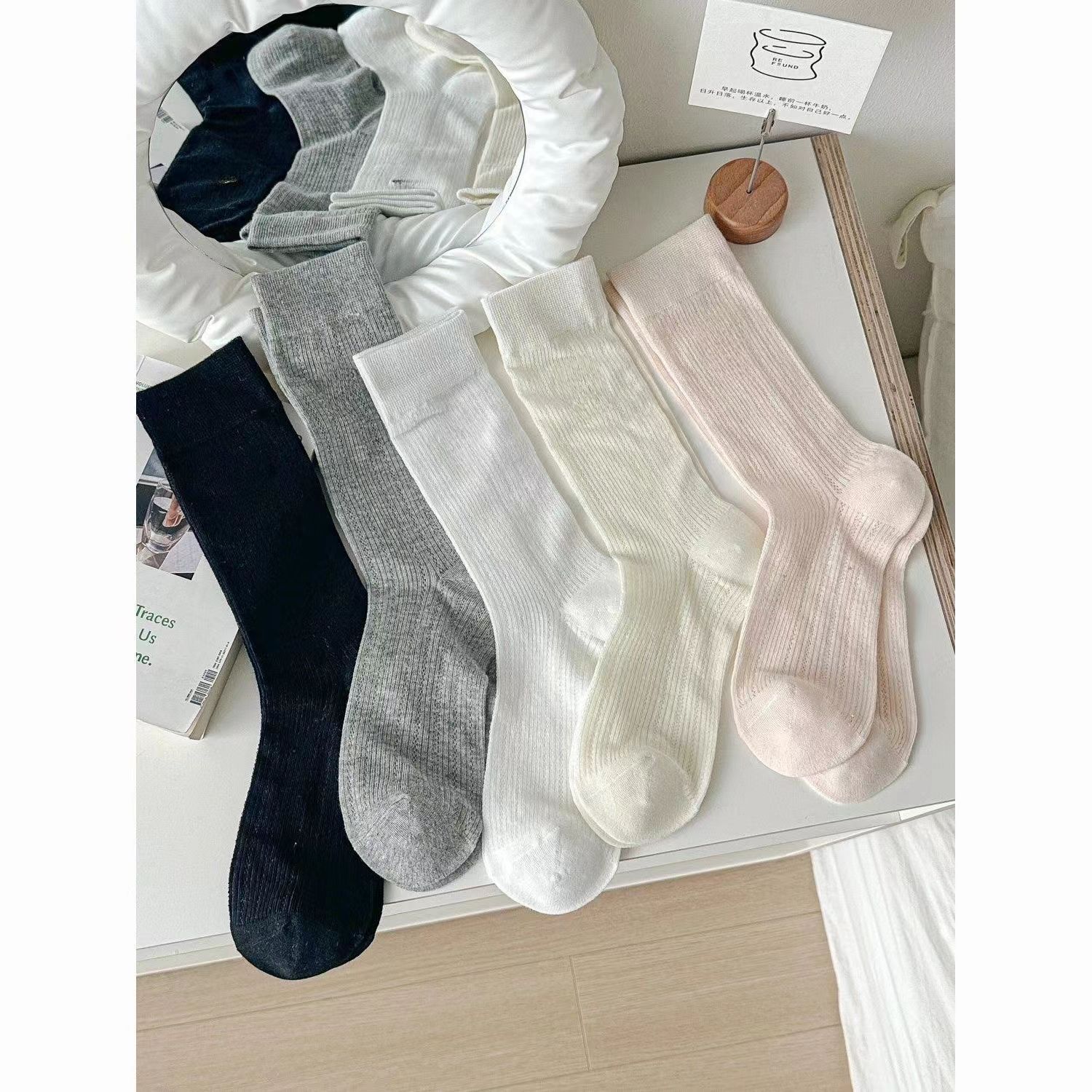 （NEW)夏用女性用バレエホワイトソックス薄手ミッドブメッシュ通気性jkパイルソックスクリームカラースイートガーリーソックス