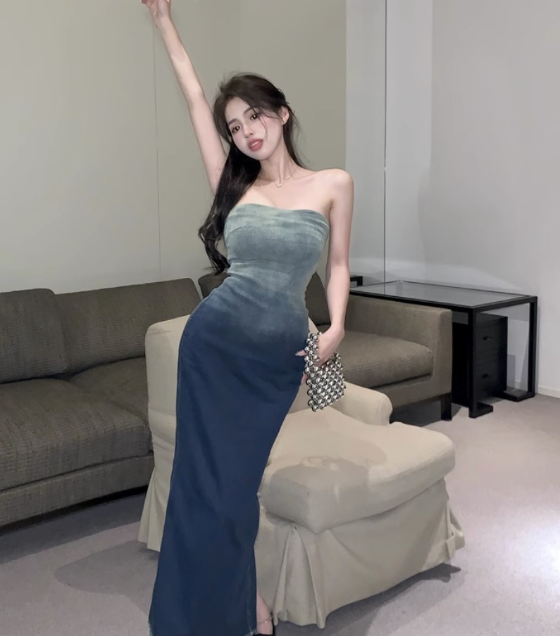 ワンピース デート モテアイテム ペアワンピ デニム グラデーション コットン 大人可愛い きれいめ 上品 おしゃれ かっこいい 大人可愛い ラブリー キュート ガーリー クール モード系 セクシー