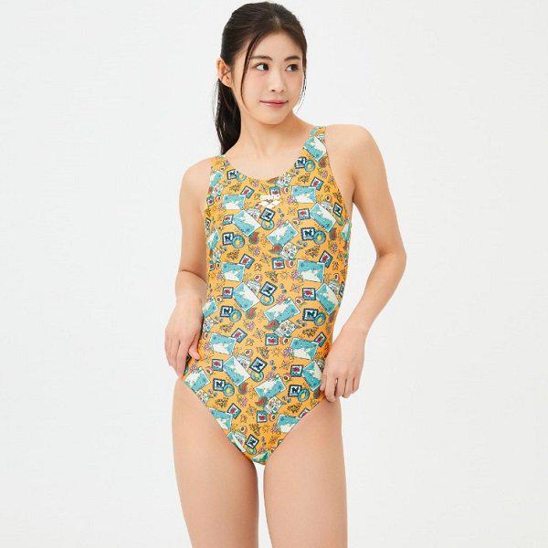 女性用屋内水着 ポストカード ワンピース 着やすいUバック (A4FL1LO13ORG) (ブラキャップ別売り)