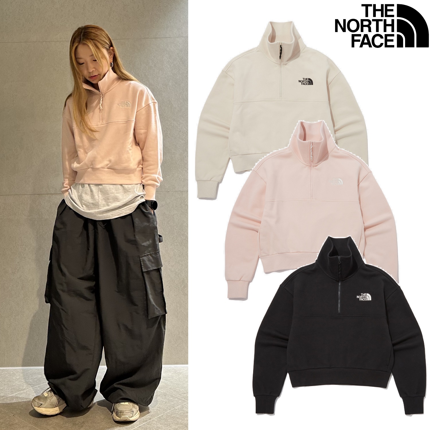 HALF ZIP SWEATSHIRTS 3色 新商品 韓国人気 男女共用 肝節期 日常服 アノラック ストリートファッション カップルアイテム