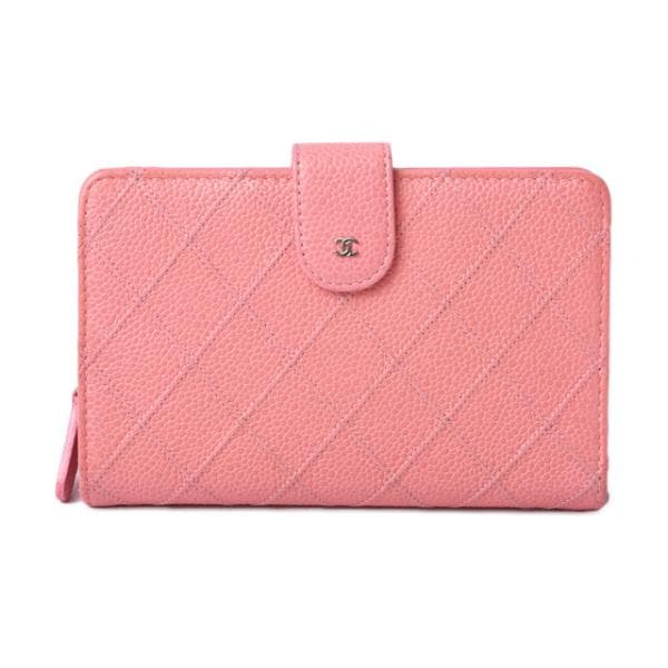 中古 財布 2折財布 レザー キルティングステッチ ローズ シルバー金具