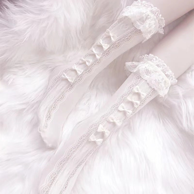 Lolita蝶結びレースロリータ靴下女性筒が膝を越えてかわいい春夏薄いタイプ