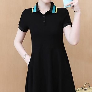 ポロシャツワンピース シャツワンピース 膝上 ミニ丈 袖あり 半袖 Vネック 襟付き ポロカラー Aライン 前開き レース 無地 かわいい きれいめ シンプル カジュアル 大人 上品 おしゃれ