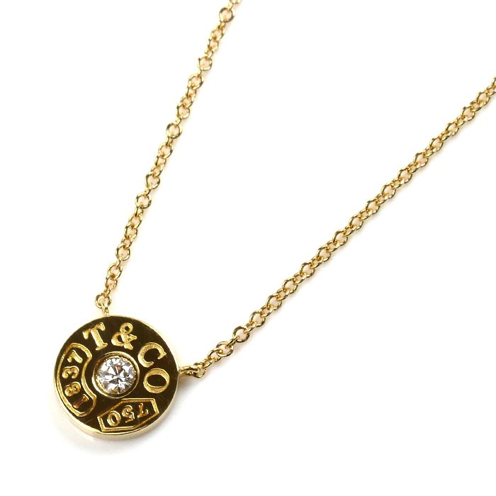 TIFFANY&Co. ティファニー K18YG イエローゴールド 1837サークル ネックレス ダイヤモンド 2.5g 40cm レディース 中古